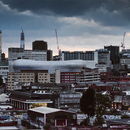 A picture of Birmingham with ATMs and cash points near by