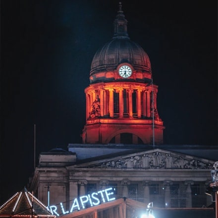 A picture of Nottingham with ATMs and cash points near by